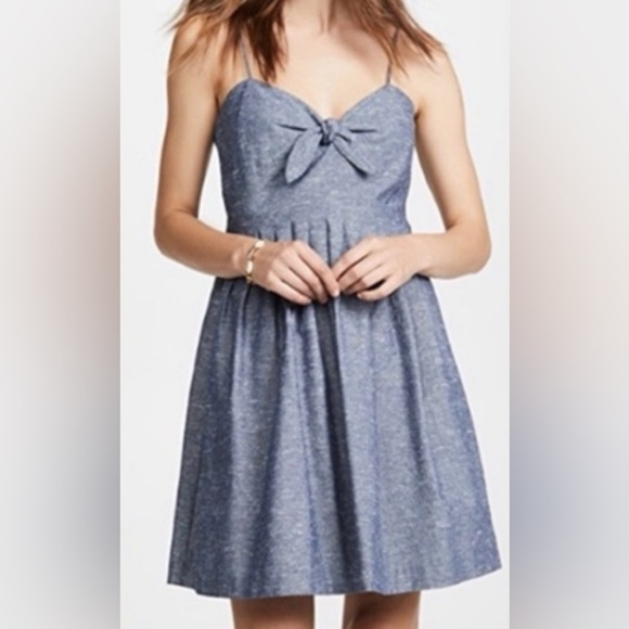 MADEWELL Chambray Tie Front Babydoll Dress Blue Mini Size 6 Boho Festival - Picture 1 of 14